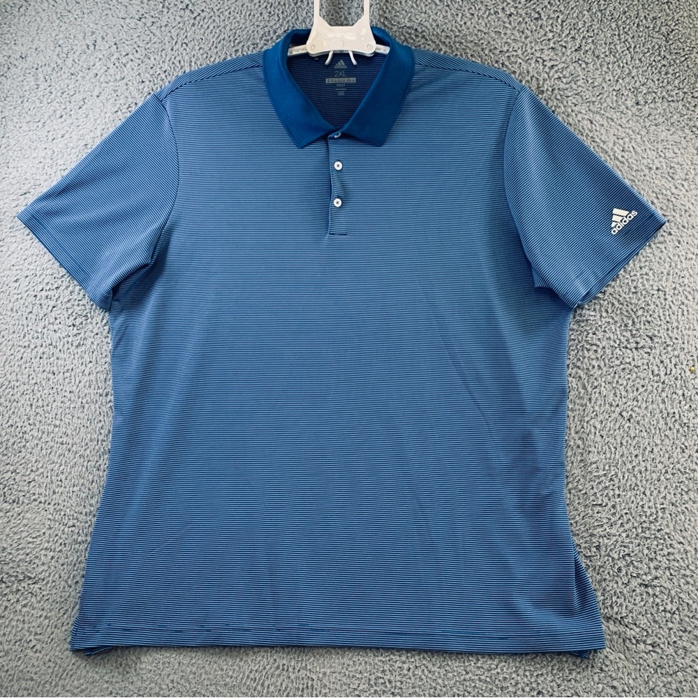 Adidas Golf Polo Shirt Men's Short Sleeve Striped Blue Size 2XL